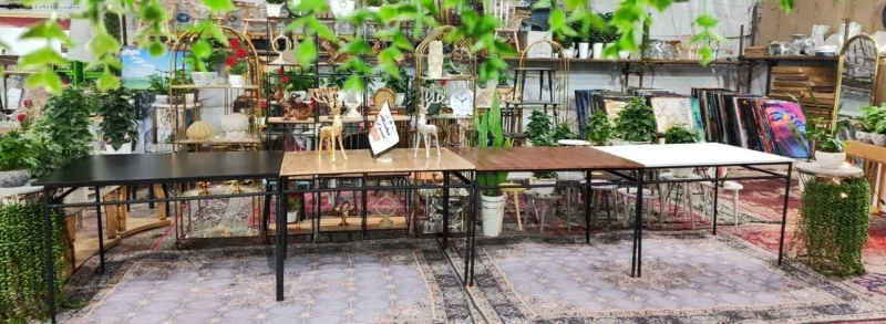 میز غذاخوری پایه فلزی با صفحه MDF و پایه‌های فلزی مشکی